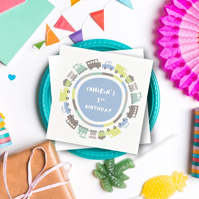 Boys Toys Pastel Blue Transport Kid Birthday Party Napkins (Boys Toys Pastel Blue Cute Transport Kid's Birthday Party Paper Napkins @ fatfatin_mini_me)