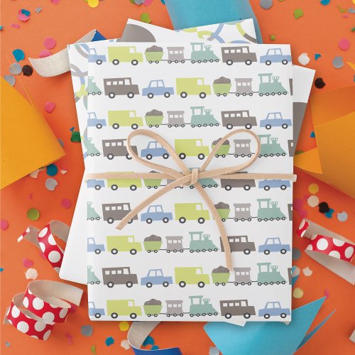 Boys Toys Pastel Blue Transport Kid Birthday Party Wrapping Paper Sheets