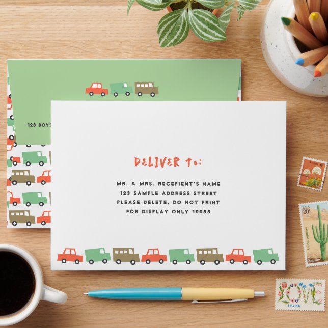 Boys Toys Pastel Fun Retro Transport Kid Birthday Envelope (Desk)