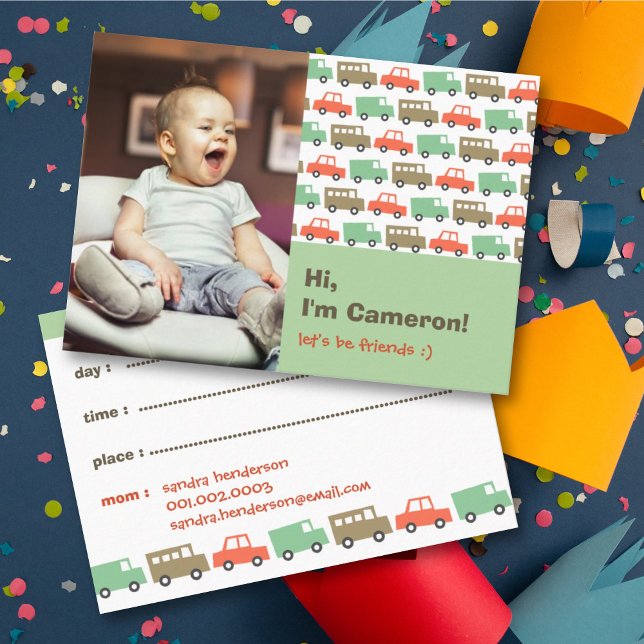 Boys Toys Pastel Transport Kid's Photo Play Date Calling Card (Creator Uploaded)