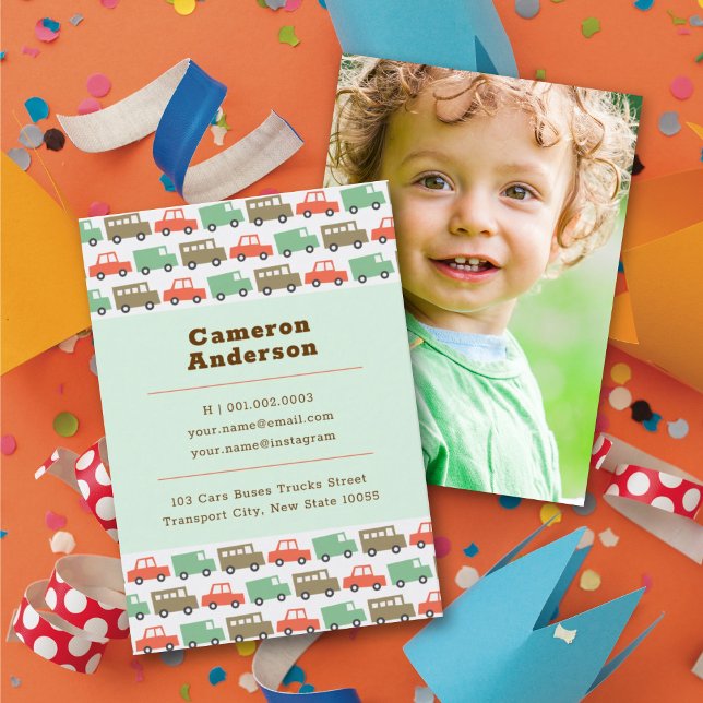 Boys Toys Pastels Retro Cars Kid's Photo Profile Calling Card (Creator Uploaded)