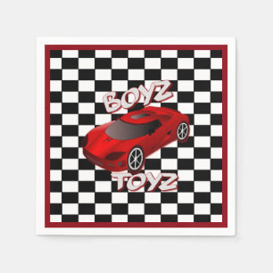 Boys Toys Red Sports Car Checkered Napkins