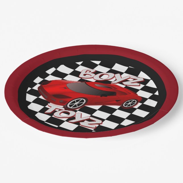 Boys Toys Red Sports Car Paper Plates (Angled)
