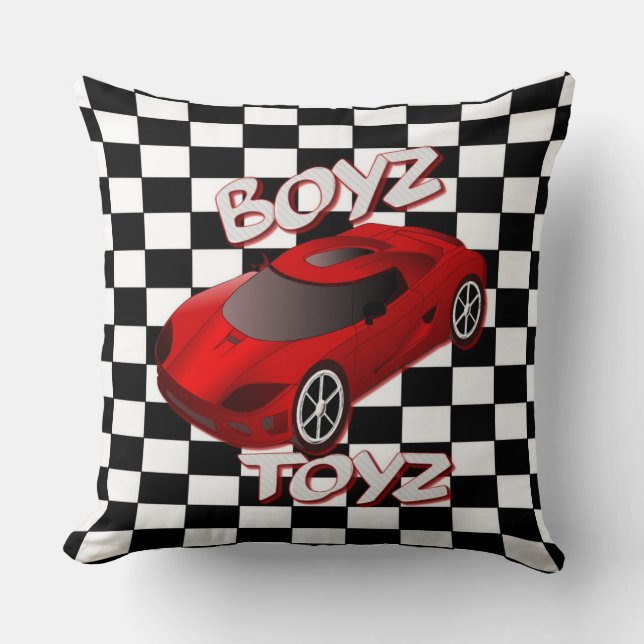 Boys Toys Red Sports Car Throw Pillow (Front)