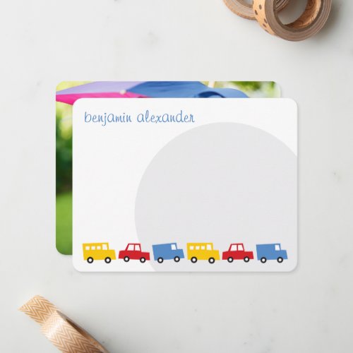 Boys Toys Transport BabyKids Birthday Thank You Note Card