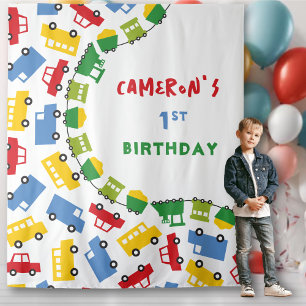 Boys Toys Transport Birthday Party Photo Backdrop