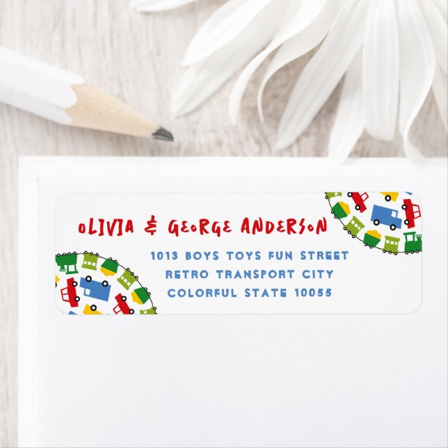 Boys Toys Transport Car Bus Truck Train Address Label (Insitu)