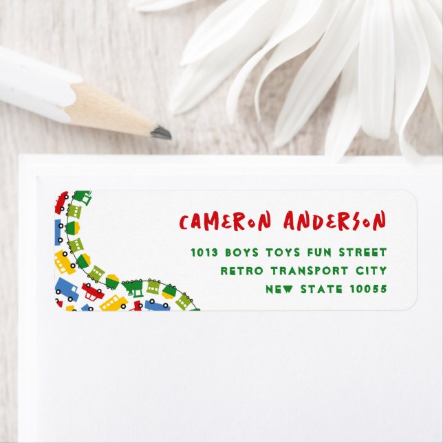 Boys Toys Transport Car Bus Truck Train Address Label (Insitu)