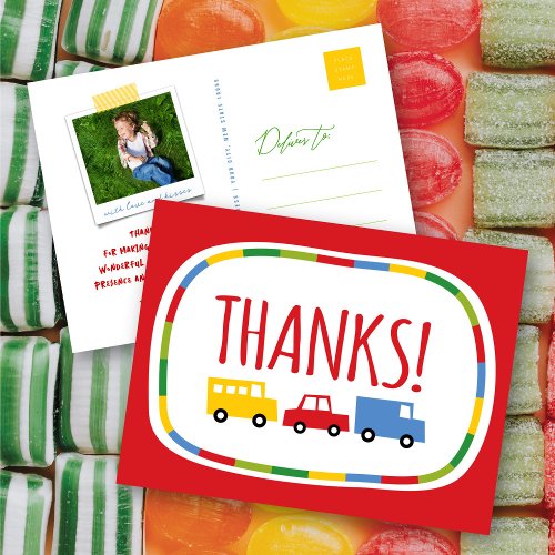 Boys Toys Transport Kids Birthday Party Thank You Postcard