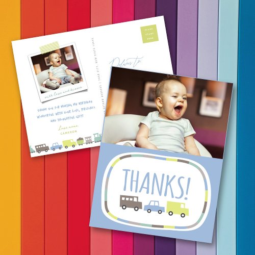 Boys Toys Transport Kids Birthday Party Thank You Postcard