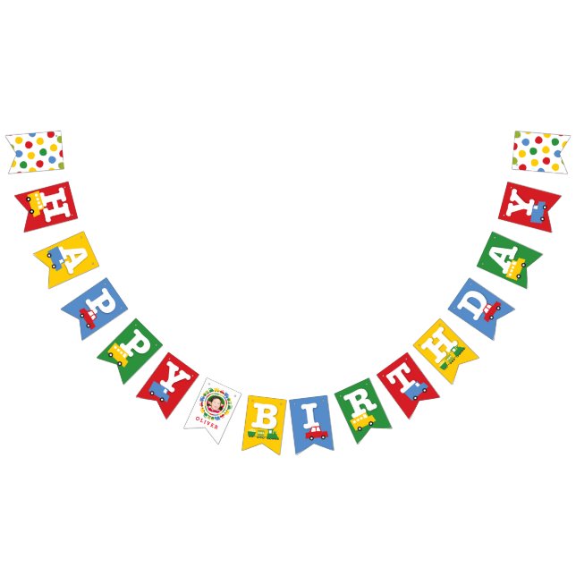 Boys Toys Transport Photo & Happy Birthday Banner (All)