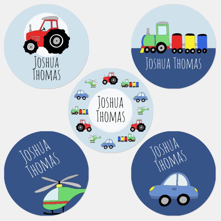 Boys Tractor Car Train Cartoon And Name Kids Labels Zazzle Com