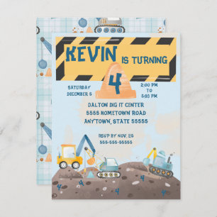 Boys tractor digging birthday invite