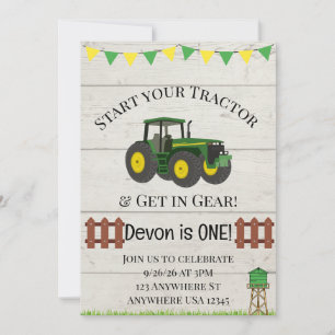 Boys Tractor Farm Birthday Party Invitation