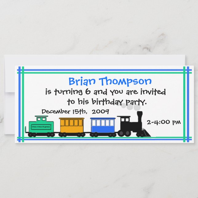 Boy's Train Birthday Invitation (Front)
