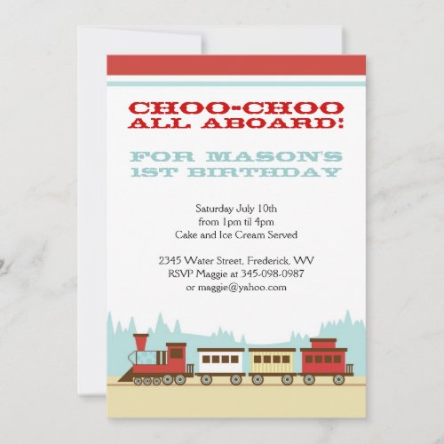 Boys train birthday party themed invitations