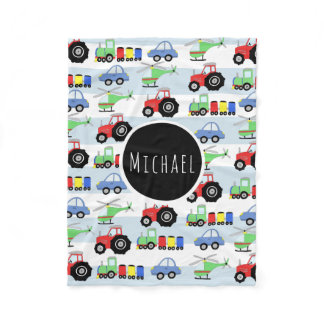 Boy's Transport Train Pattern Name Children's Fleece Blanket