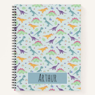Boys Trendy Cute Blue T-Rex Dinosaur Pattern Notebook