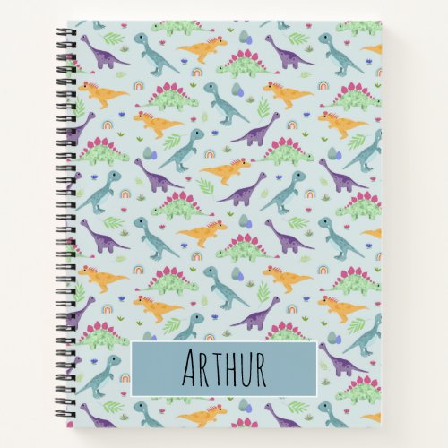 Boys Trendy Cute Blue T_Rex Dinosaur Pattern Notebook