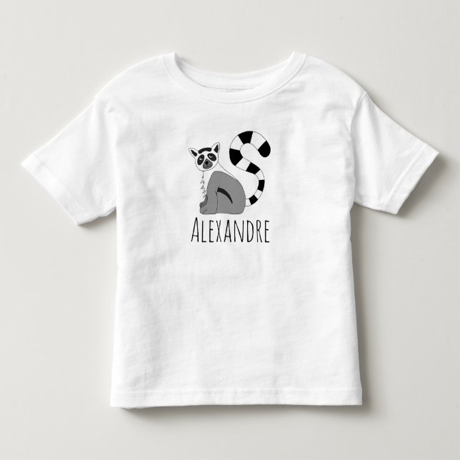 Boys Trendy Cute Jungle Lemur and Name Toddler T-shirt (Front)