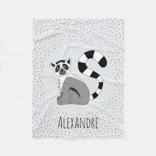 Boys Trendy Cute Jungle Lemur & Name Kids Fleece Blanket