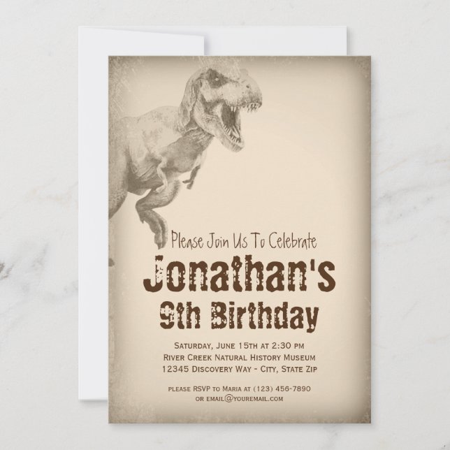 Boys TRex Dinosaur Birthday Party Invitations (Front)