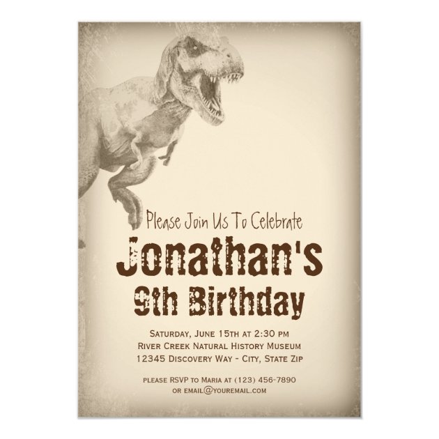 Boys TRex Dinosaur Birthday Party Invitations