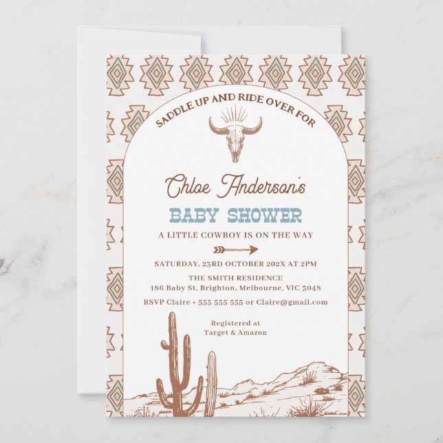 Boys Tribal Boho Arch Rodeo Western Baby Shower Invitation (Front)