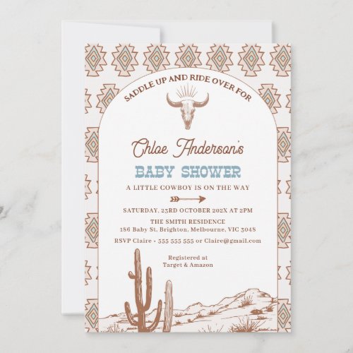 Boys Tribal Boho Arch Rodeo Western Baby Shower Invitation