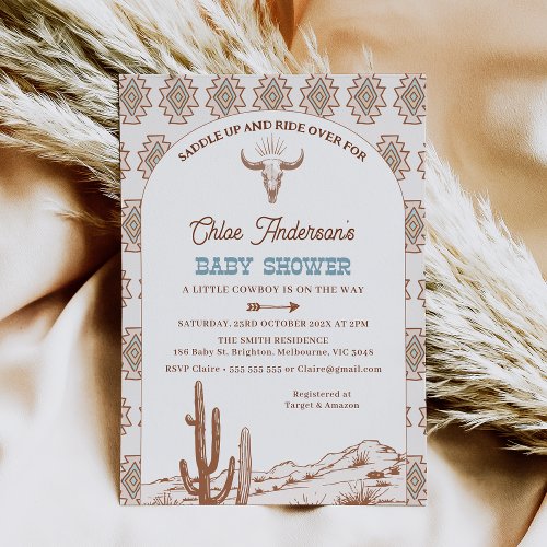 Boys Tribal Boho Arch Rodeo Western Baby Shower Invitation