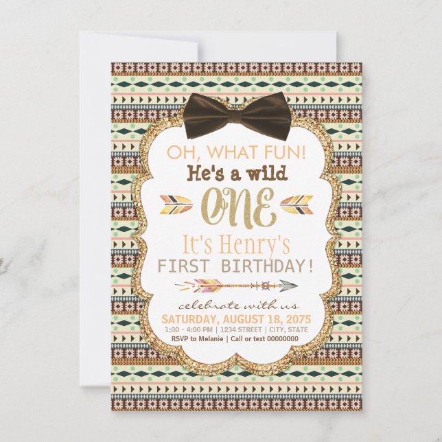 Boys Tribal First Birthday Party Invitation (Front)