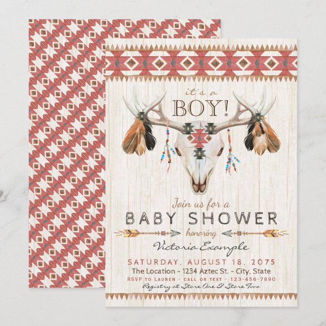 Boys Tribal Skull Baby Shower Invitations (Front/Back)