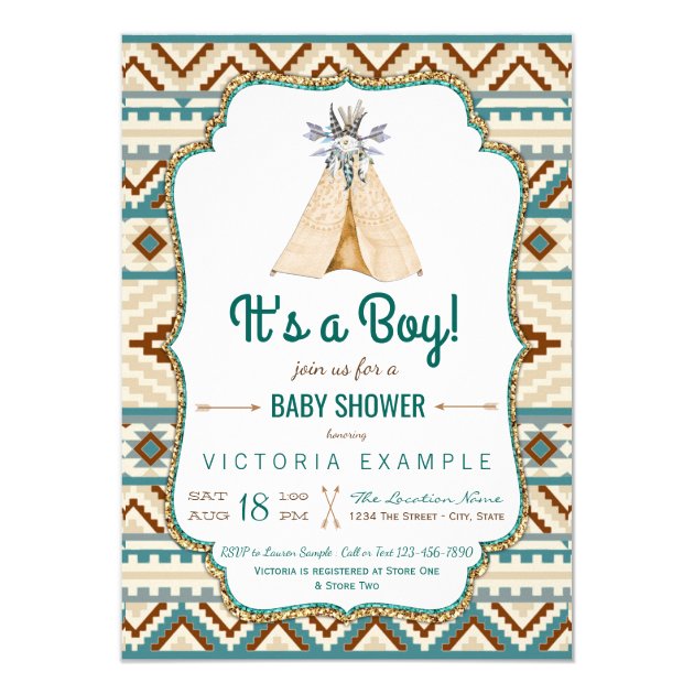 Boys Tribal Teepee Aztec Baby Shower Invitation