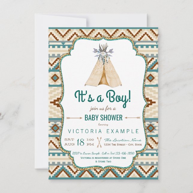Boys Tribal Teepee Aztec Baby Shower Invitation (Front)