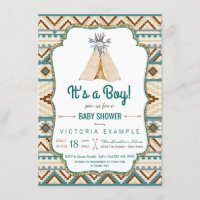 Boys Tribal Teepee Aztec Baby Shower Invitation