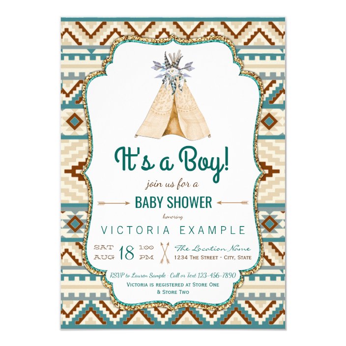 boys tribal teepee aztec baby shower invitation  zazzle