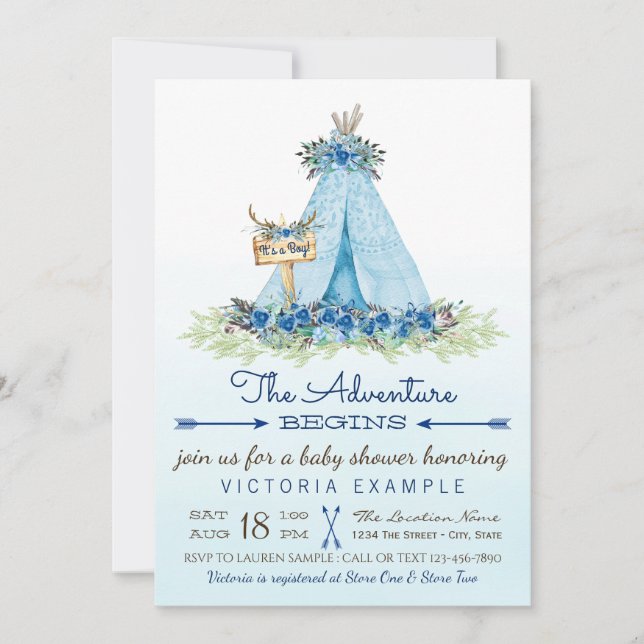Boys Tribal TeePee Boho Baby Shower Invitations (Front)