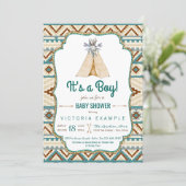 Boys Tribal Teepee Turquoise Aztec Baby Shower Invitation (Standing Front)