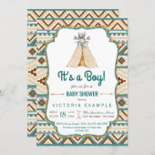 Boys Tribal Teepee Turquoise Aztec Baby Shower Invitation (Front/Back)