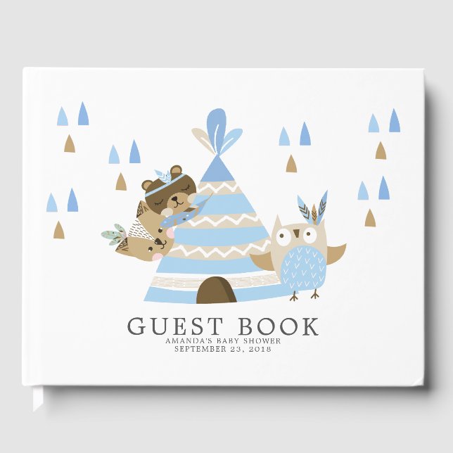 Boys Tribal Woodland Baby Shower Guest Book (Front)
