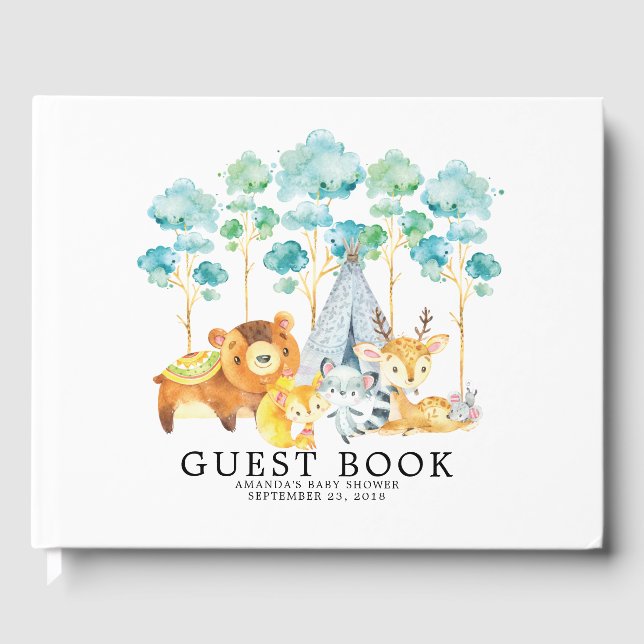 Boys Tribal Woodland Baby Shower Guest Book (Front)