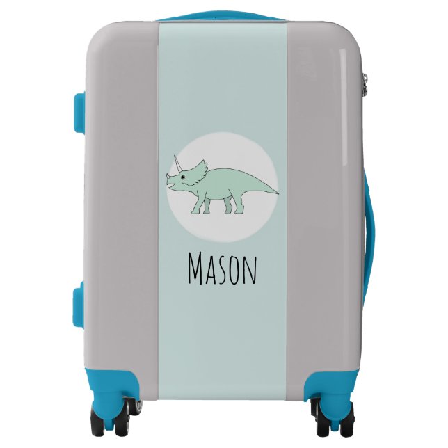 Boys Triceratops Dinosaur Cartoon with Name Kids Luggage (Front)
