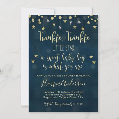 Boys Twinkle Little Star Baby Shower Invitation