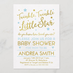 Boys twinkle little star baby shower invitation