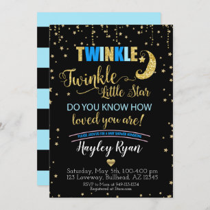Boys Twinkle Twinkle Little Star Blue Baby Shower Invitation