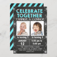 Boys Twins  or Joint Winter Birthday Invitation