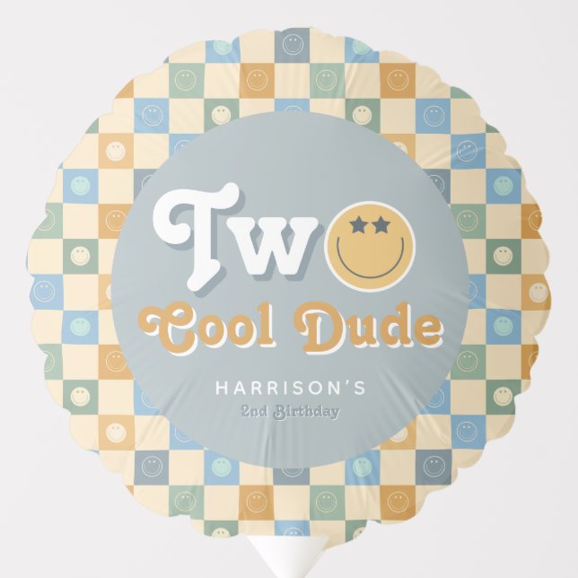 Boys Two Cool Dude Retro Smile 2nd Birthday Balloon (Front)