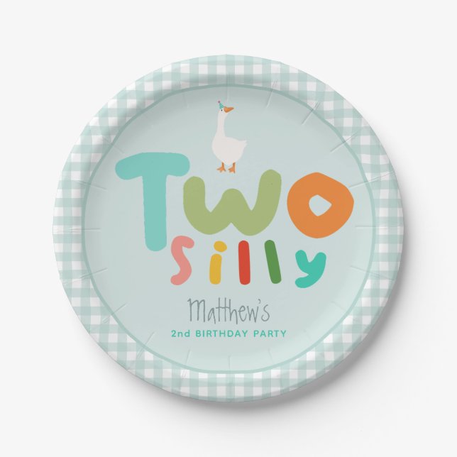 Boys Two Silly Goose Blue Farm 2nd Birthday Paper Plates (Front)