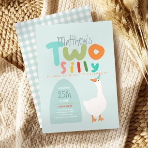 Boys Two Silly Goose Blue First Birthday Invitation