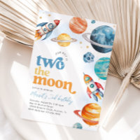 Boy's Two the Moon Rocket Birthday Invite